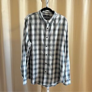 American Rag Men's Woven Plaid Long Sleeve Button Down Shirt Pewter Gray XL NWT